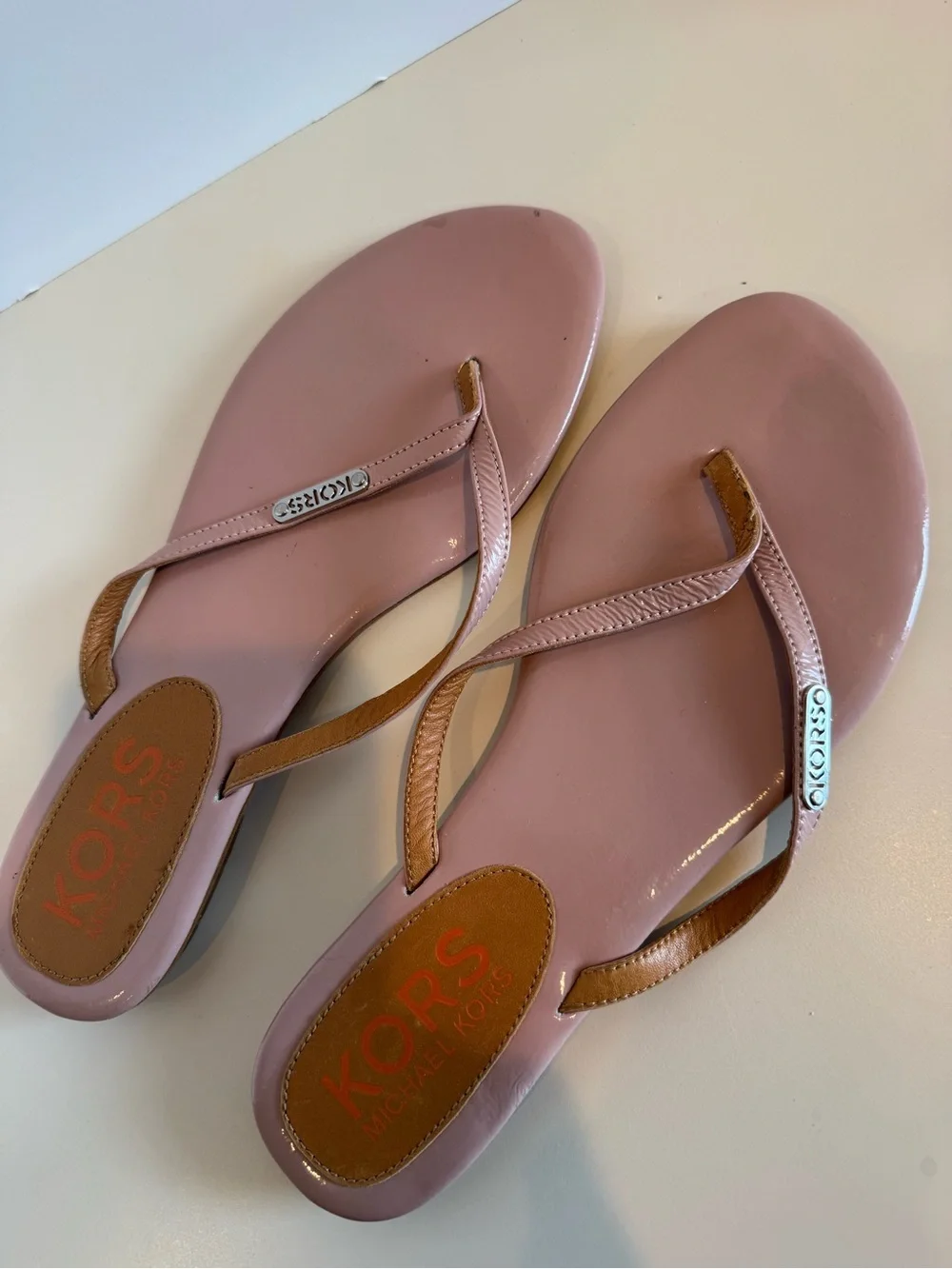 Michael Kors Pink Patent Thong Sandals